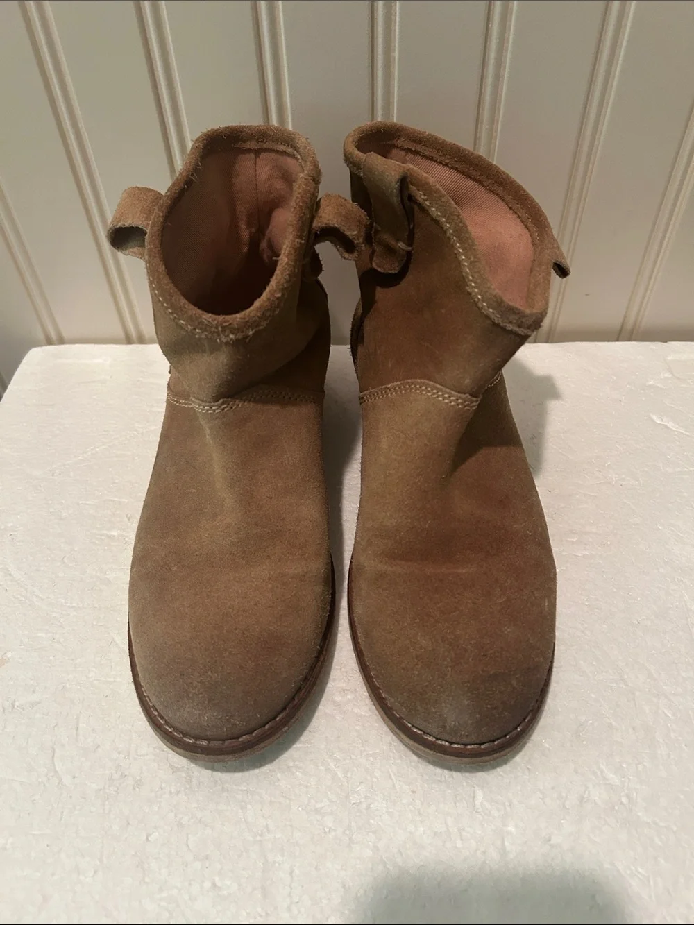Zara Girls Suede Slip In Ankle Boots Booties w/ Tabs in Brown size 36(US size 6)